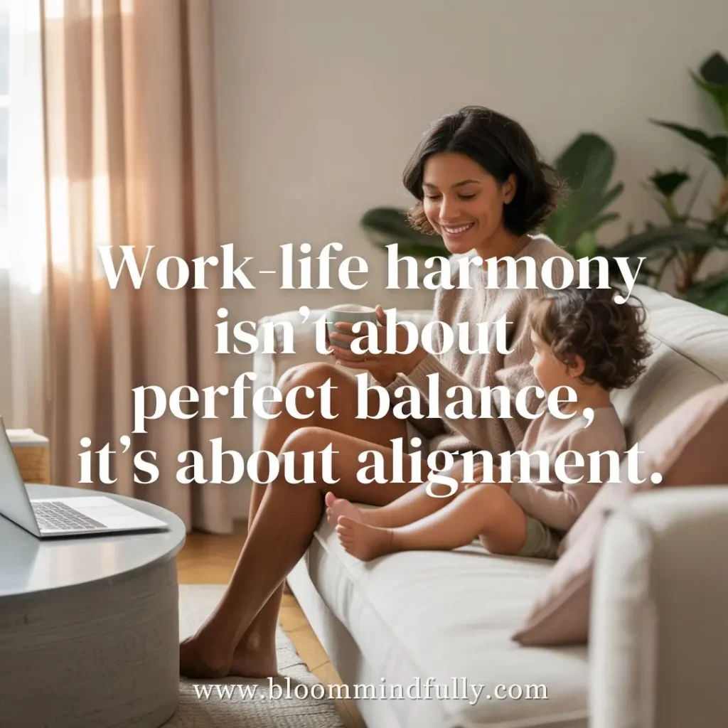 Mompreneur balancing motherhood and business with mindset shifts to create work-life balance and alignment.