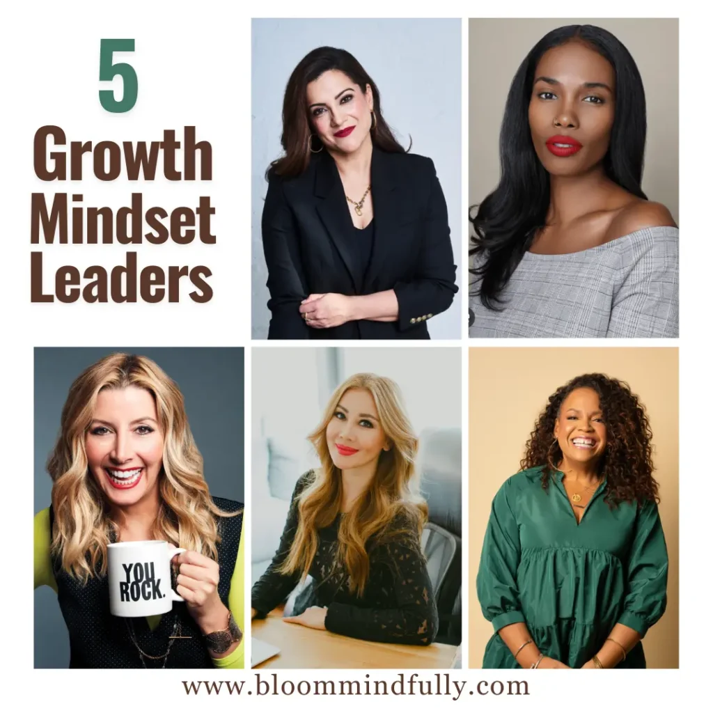 Collage of 5 successful entrepreneurs with growth mindset who turned challenges into business success.